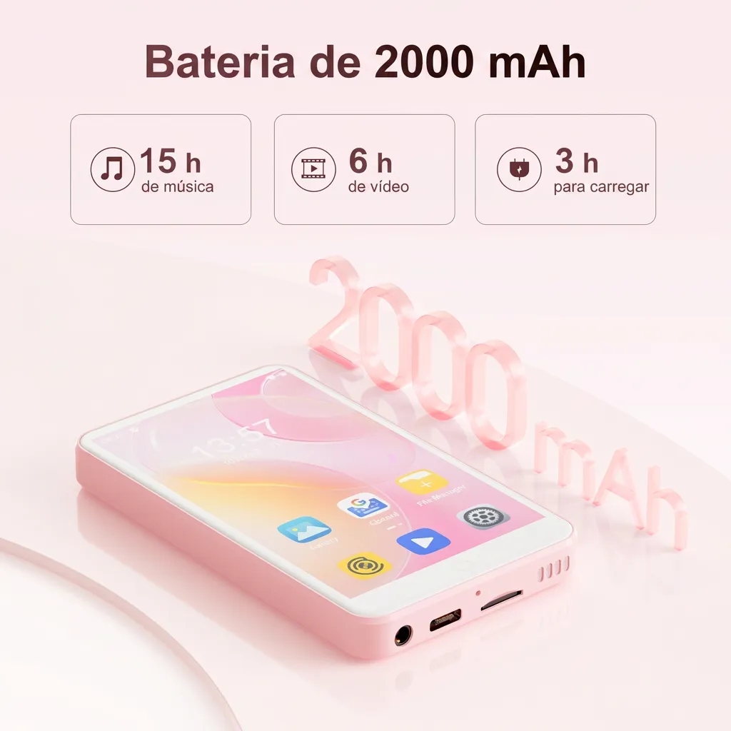 Infográfico da bateria de 2000 mAh do mini leitor Android